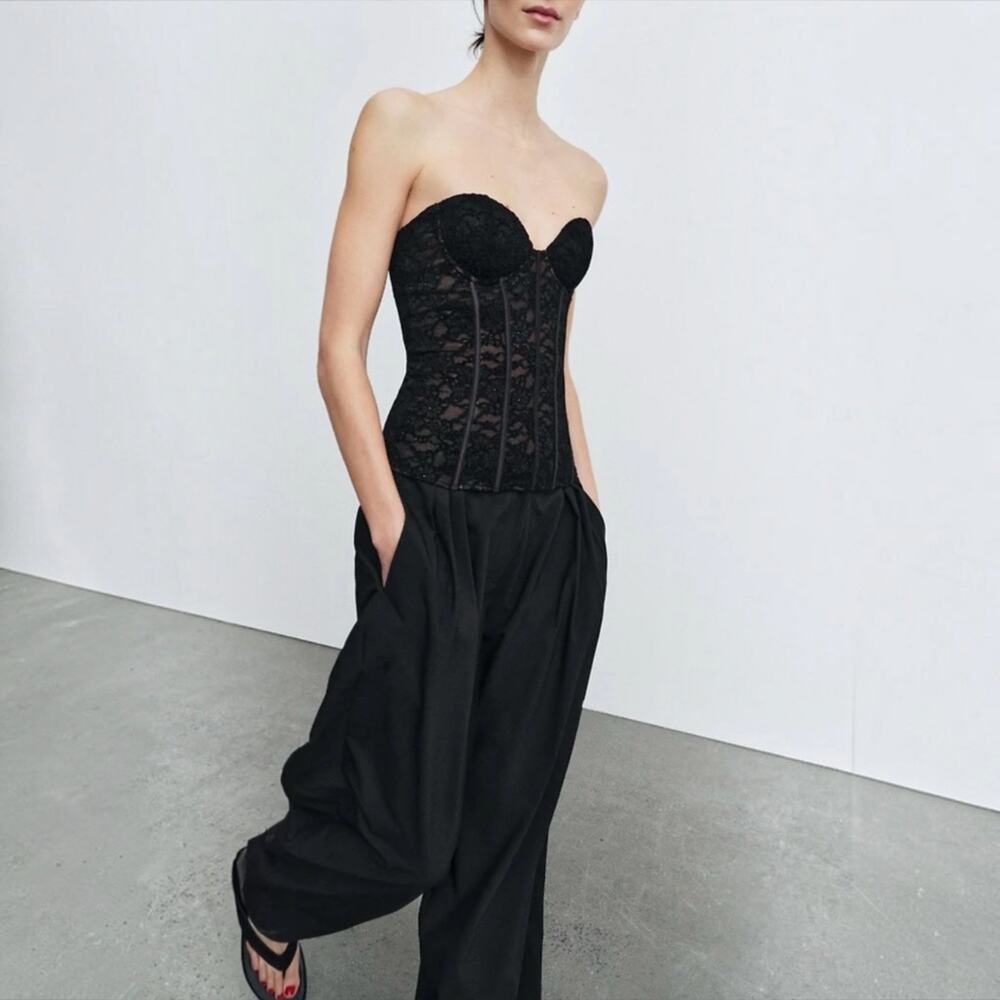 Zara Black Lace Corset Bustier Top Size S Blogger Favorite Style 1223/010